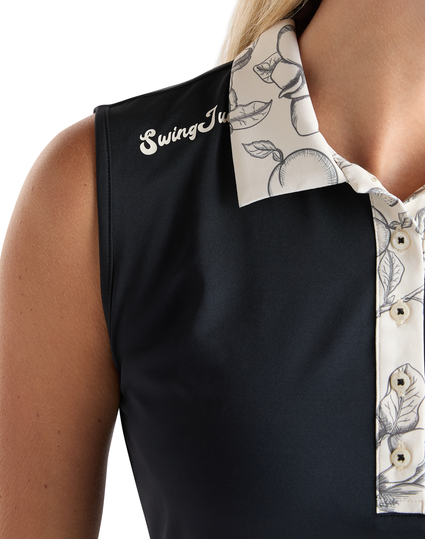Magnolia Toile Women’s Sleeveless Polo – Black