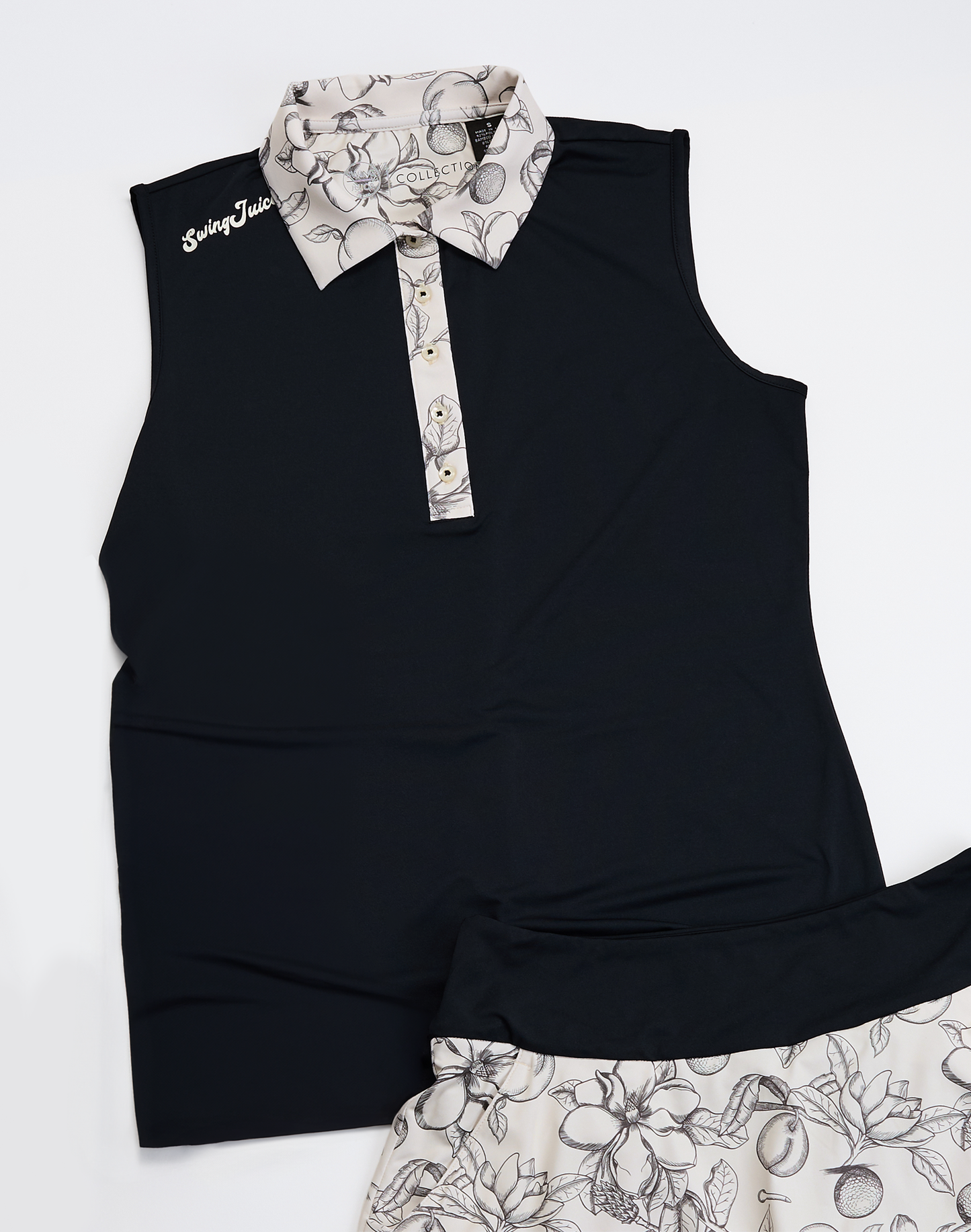 Magnolia Toile Women’s Sleeveless Polo – Black