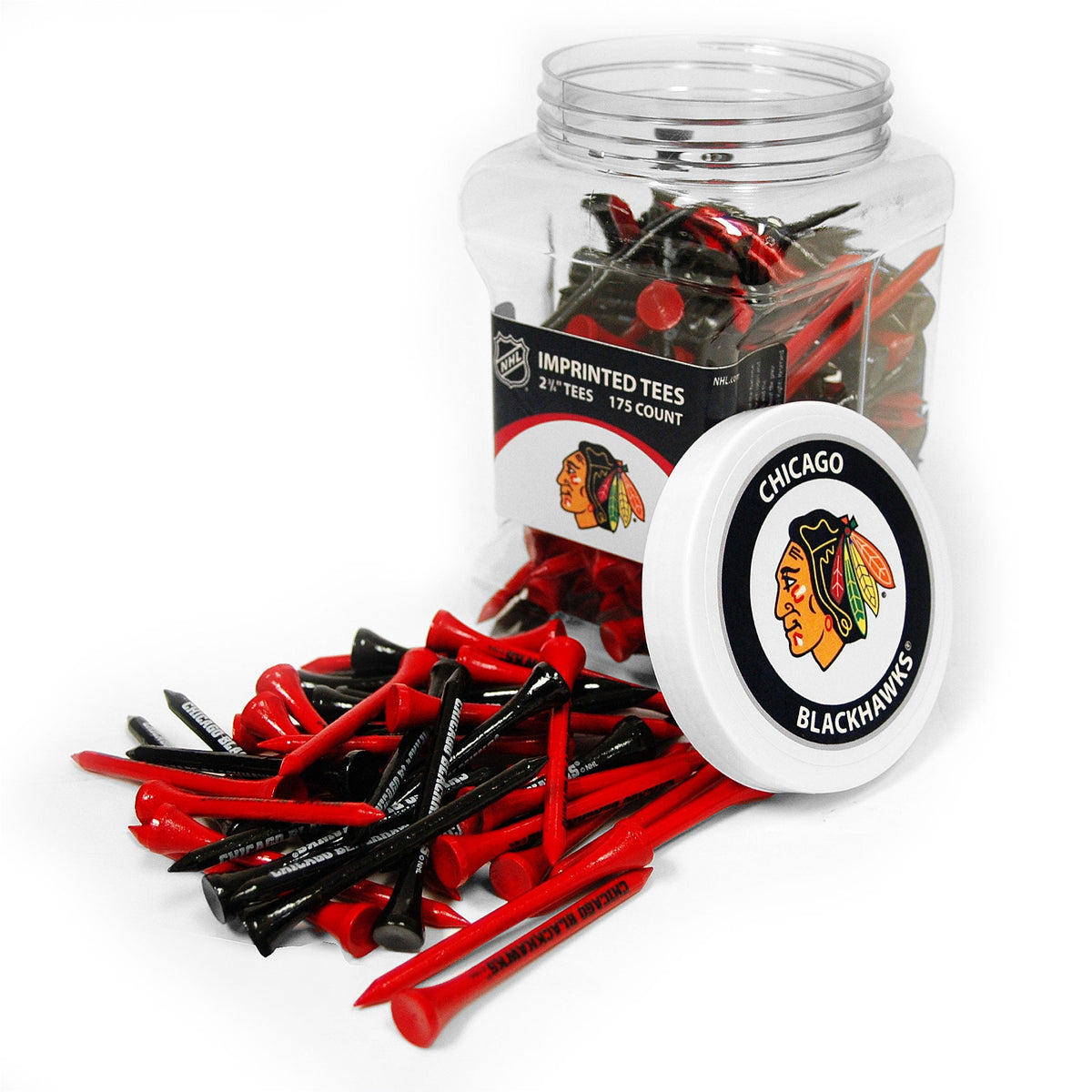 Chicago Blackhawks 175-count golf tee jar with team-imprinted tees