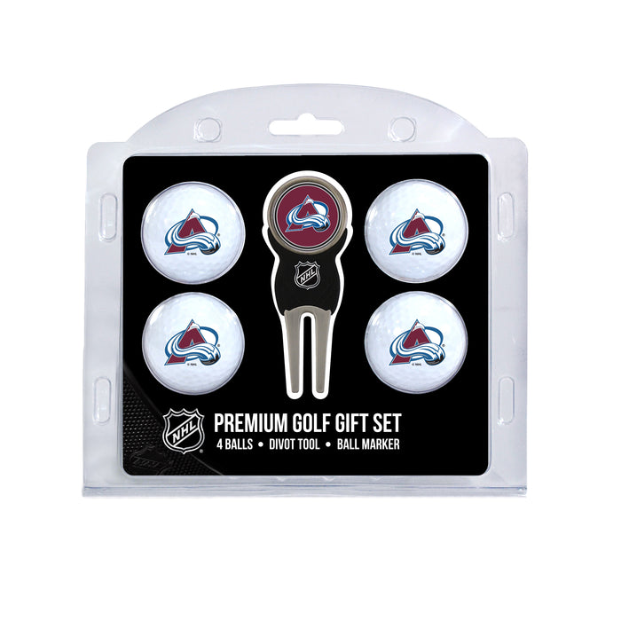 Colorado Avalanche four ball golf gift set with divot tool and ball marker
