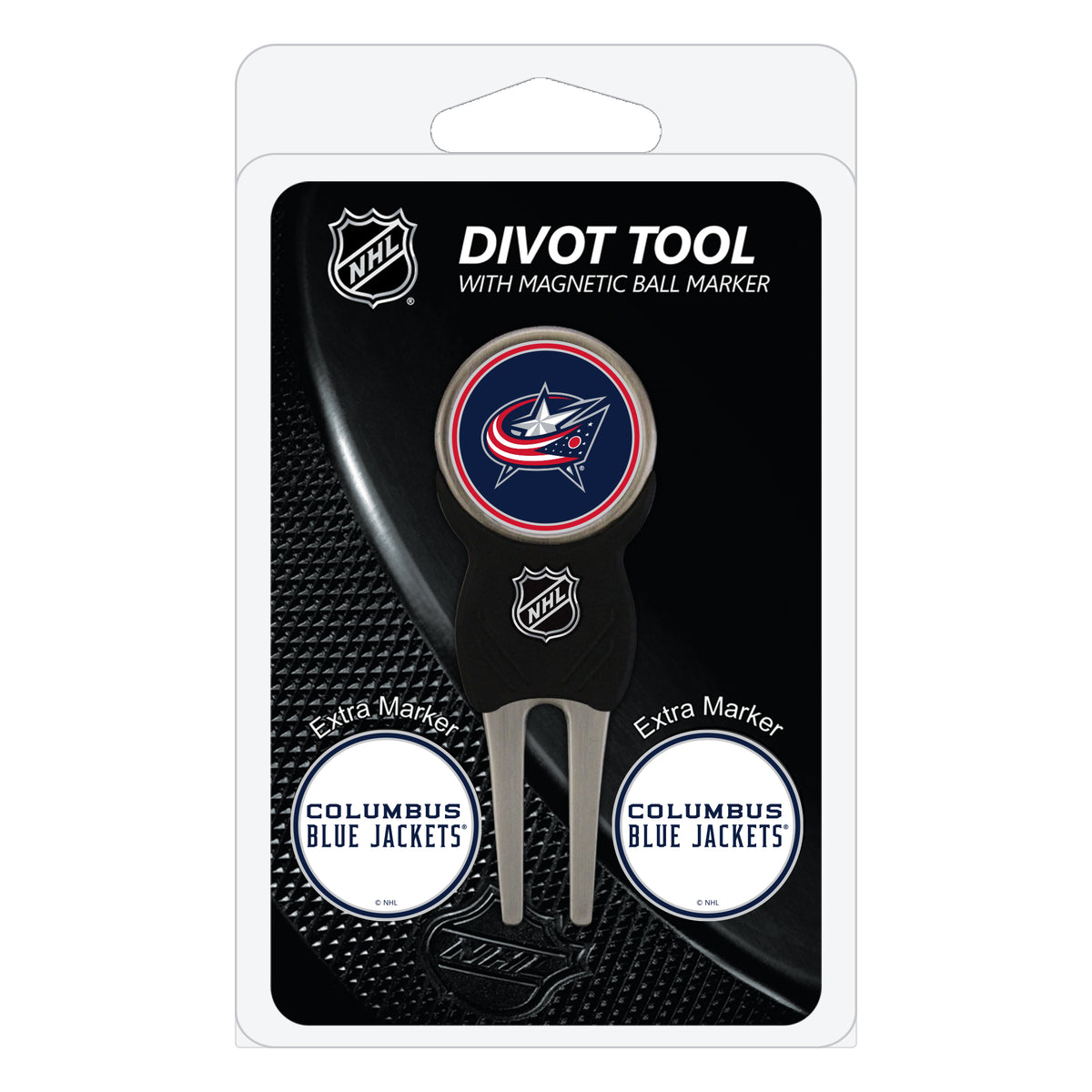 Columbus Blue Jackets divot repair tool and three ball markers
