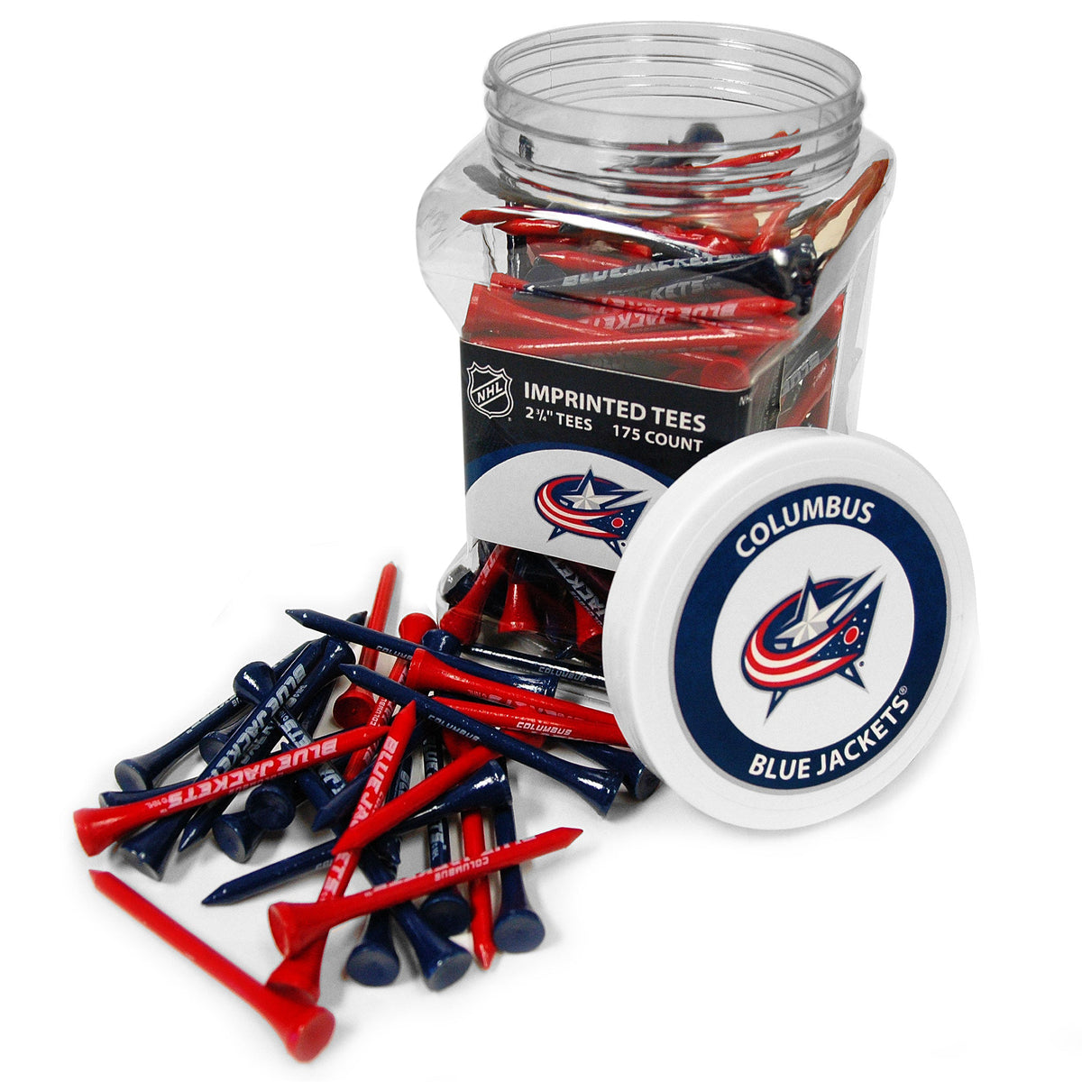 Columbus Blue Jackets 175-count golf tee jar with team-imprinted tees