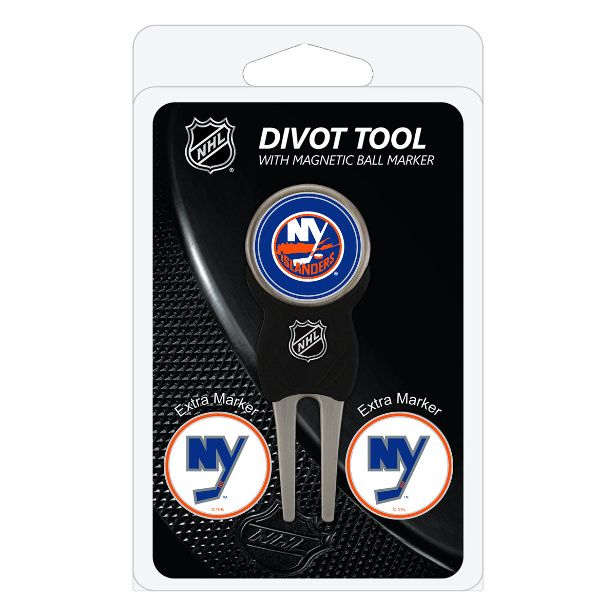New York Islanders divot repair tool and three ball markers