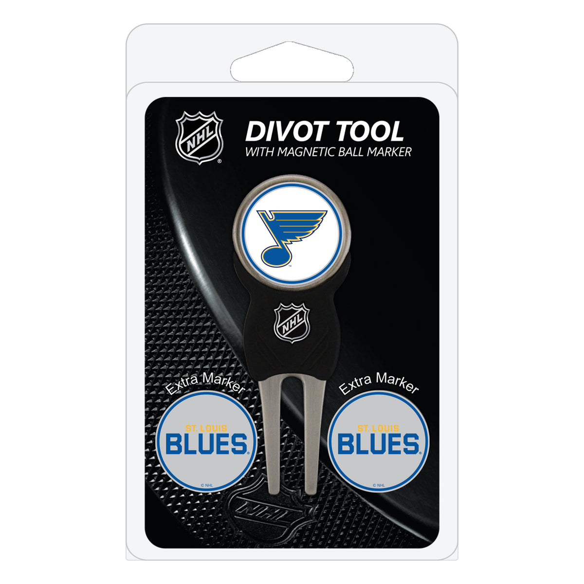 St. Louis Blues divot repair tool and three ball markers