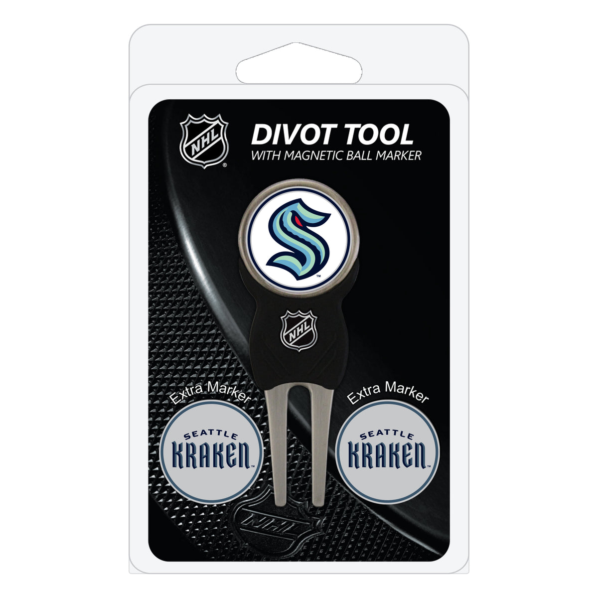 Seattle Kraken divot repair tool and three ball markers