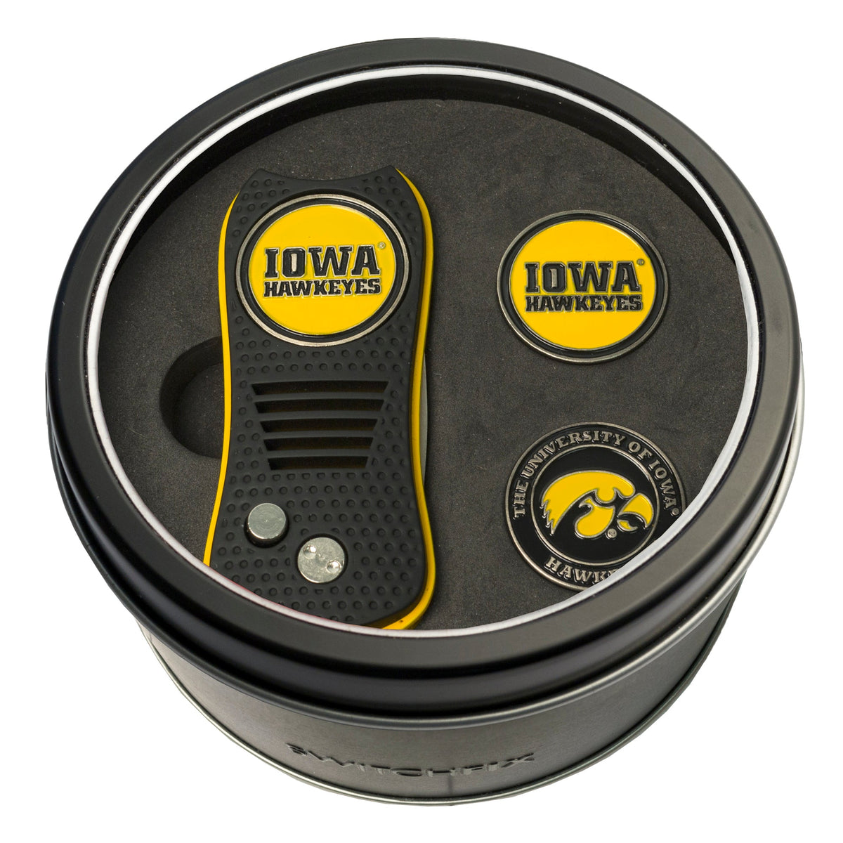 Iowa Hawkeyes Switchblade divot tool and ball marker tin gift set