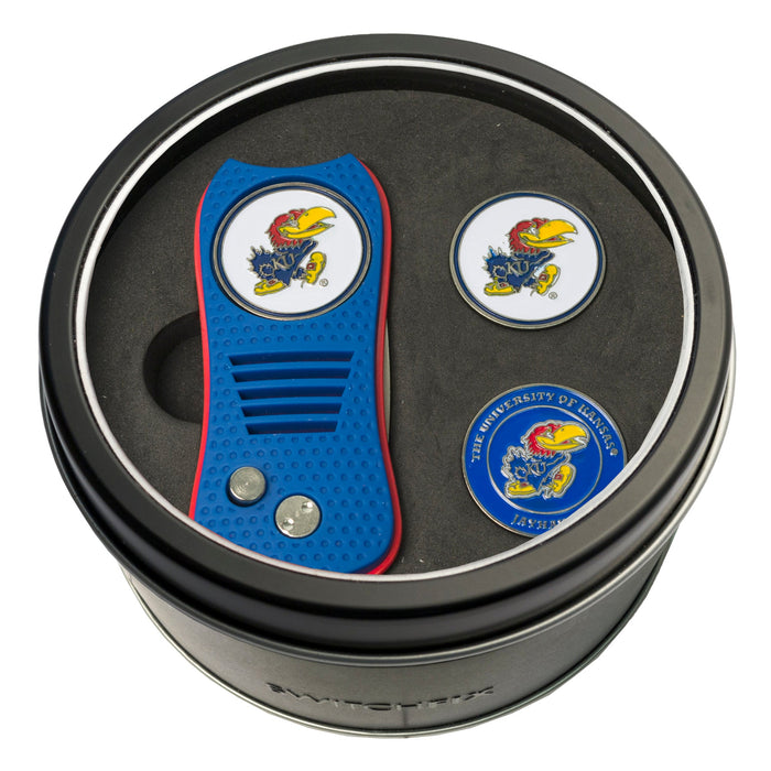 Kansas Jayhawks Switchblade divot tool and ball marker tin gift set