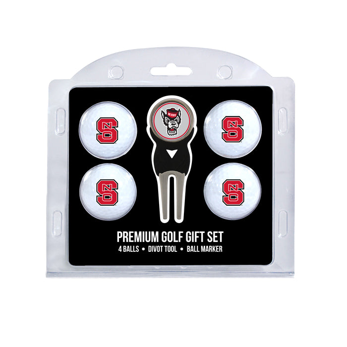 NC State four ball golf gift set with divot tool and ball marker
