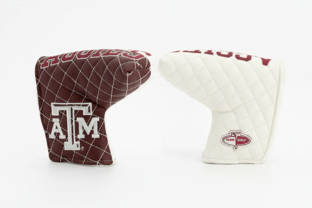Two golf club covers with Texas A&M logo on a white background