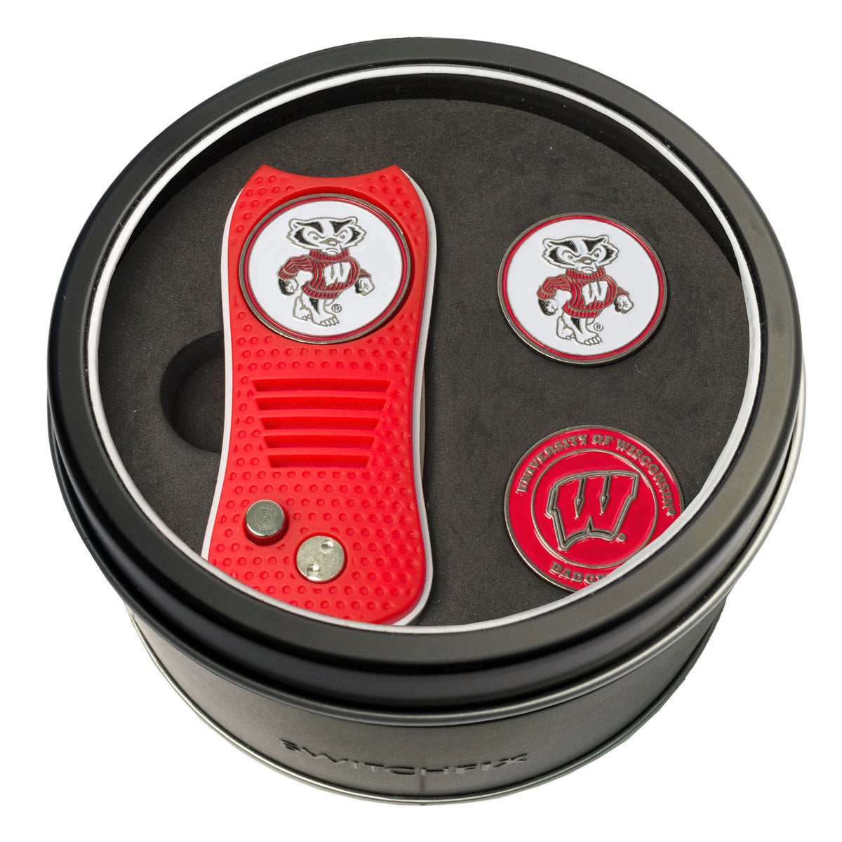 Wisconsin Badgers Switchblade divot tool and ball marker tin gift set