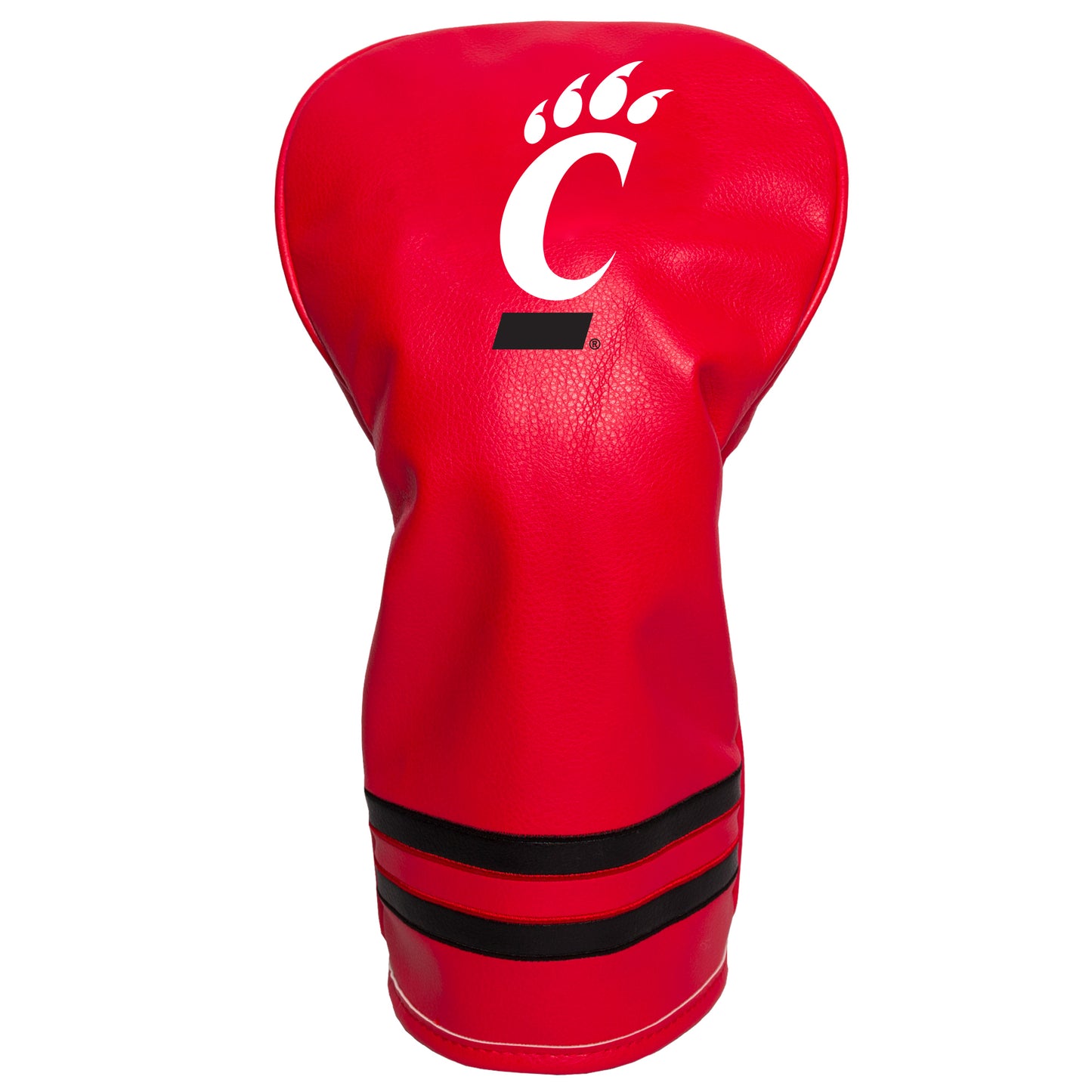 Red golf club head cover with a logo on a white background