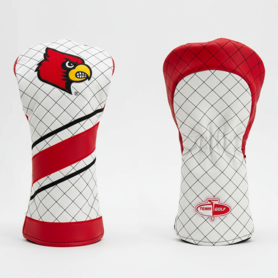 Two golf club head covers with different designs on a light gray background