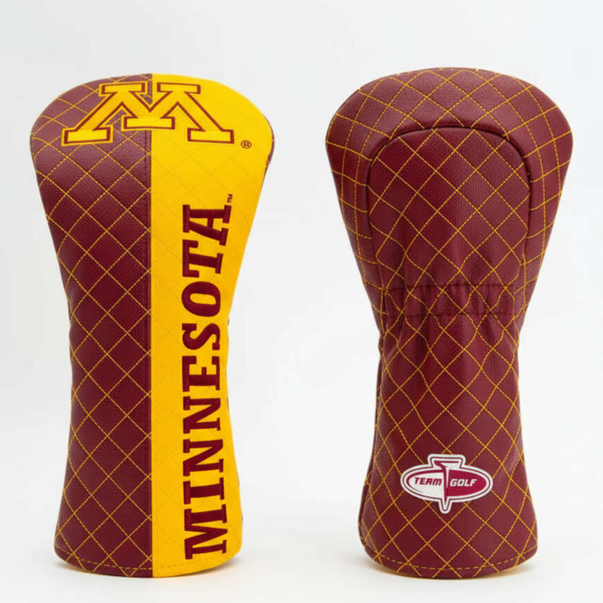 Two golf club heads, one with 'Minnesota' text and the other with a logo, on a white background.