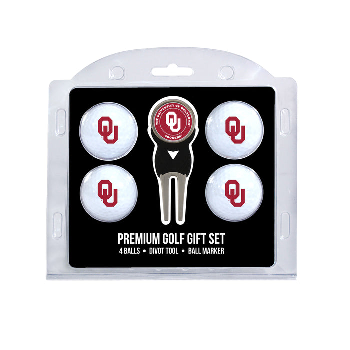 Oklahoma four ball golf gift set with divot tool and ball marker
