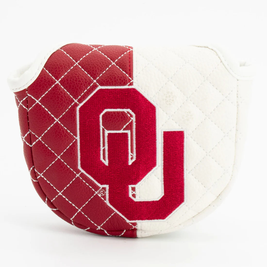 Red and white quilted dog coat with a logo on a white background