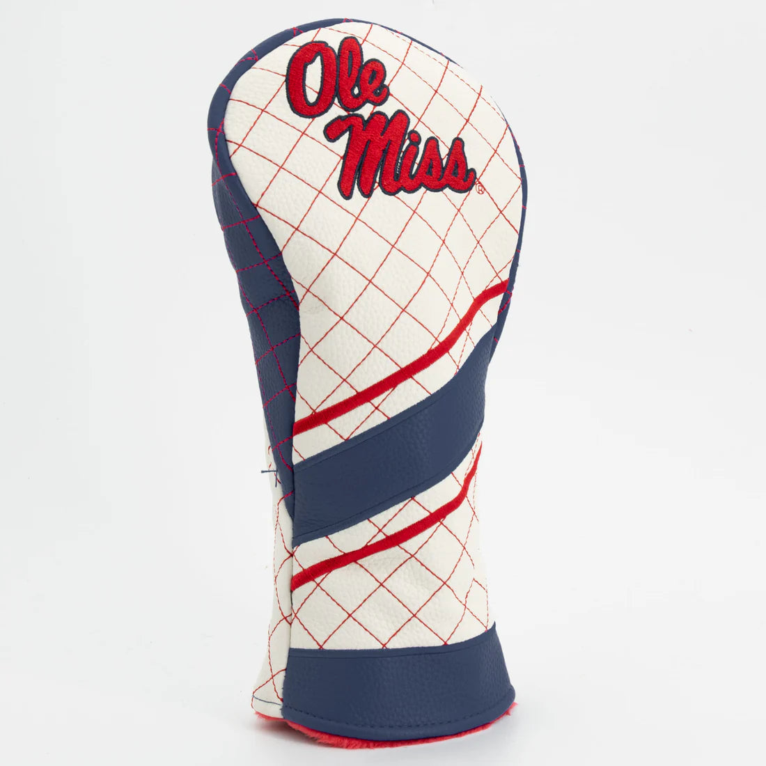 Golf club head cover with 'Ole Miss' text on a white background