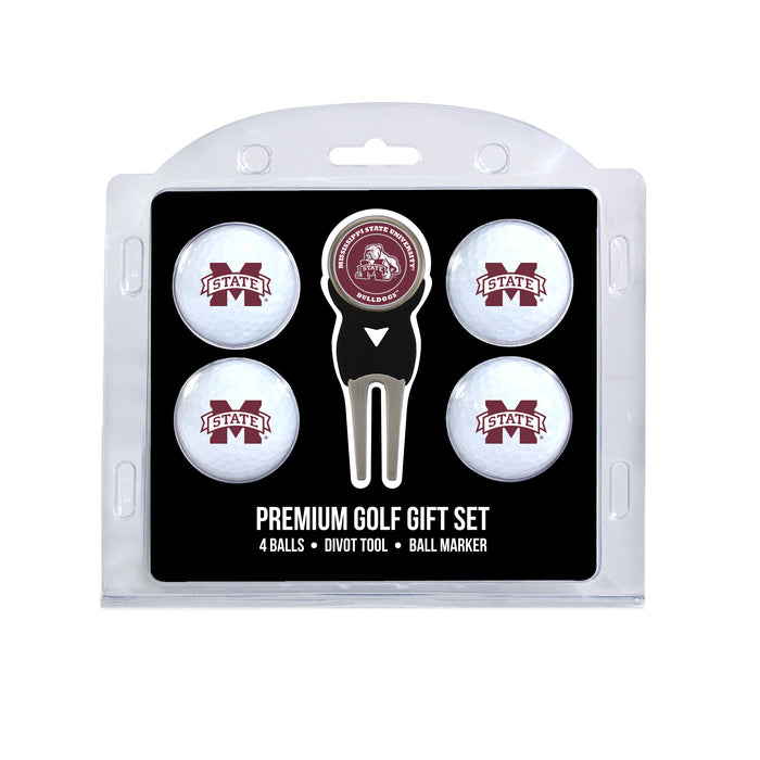 Mississippi State four ball golf gift set with divot tool and ball marker