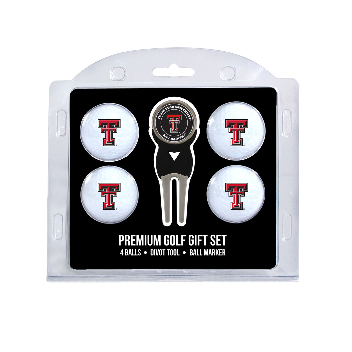 Texas Tech four ball golf gift set with divot tool and ball marker