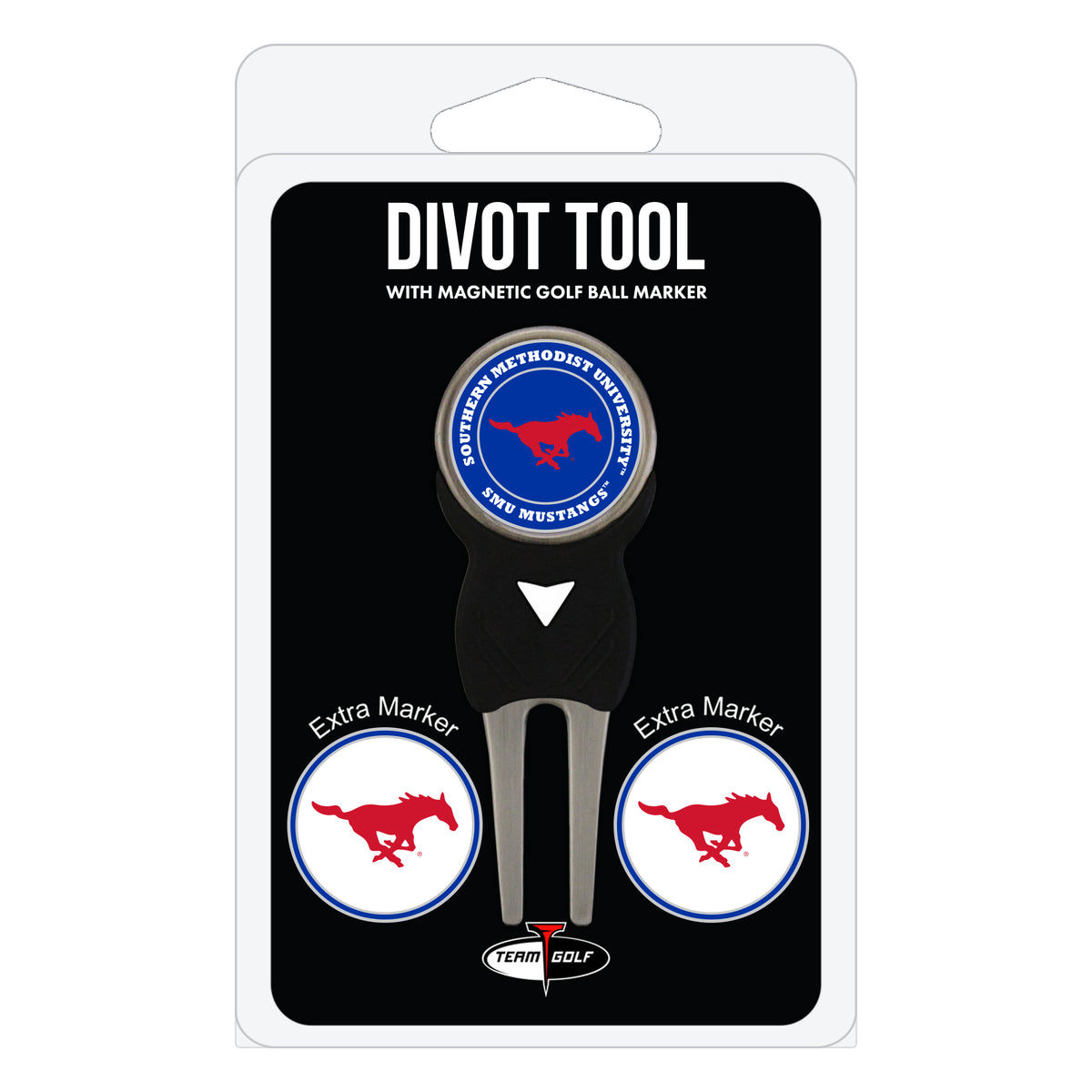SMU Mustangs divot repair tool and three ball markers