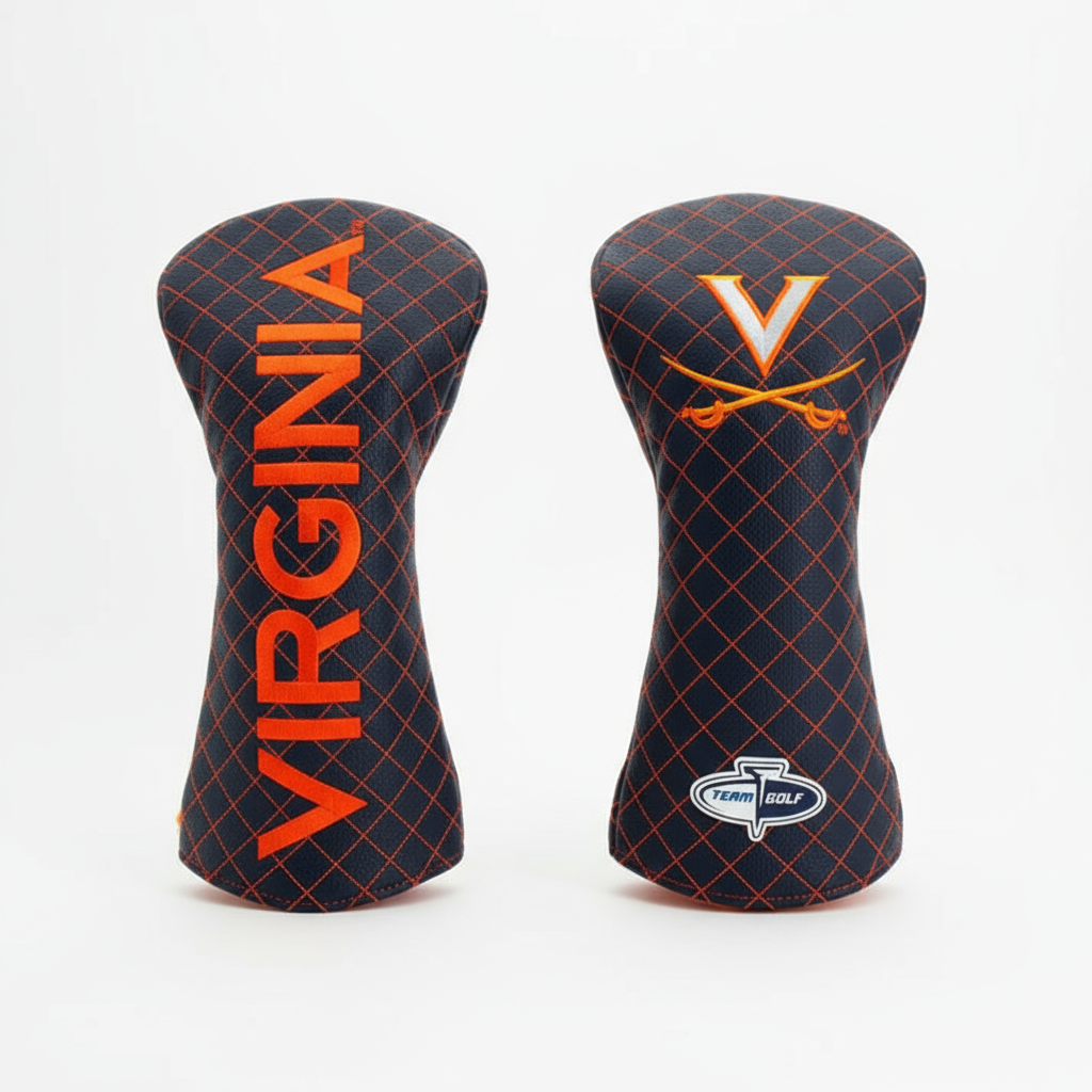 Two golf club head covers with 'Virginia' and a logo on a white background