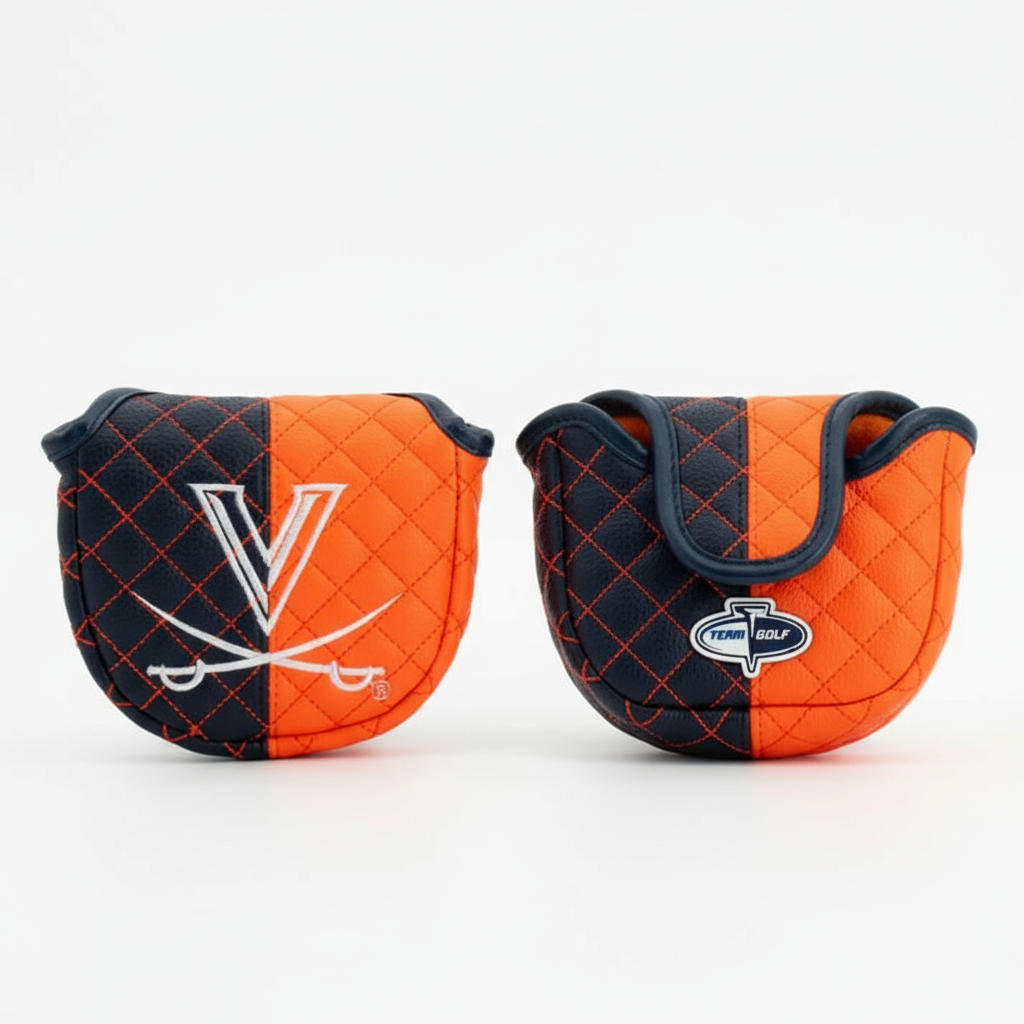 Two quilted golf club covers with Virginia Cavaliers logo on a white background