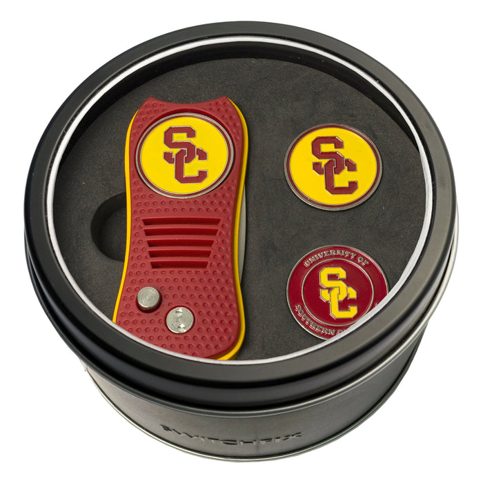 USC Trojans Switchblade divot tool and ball marker tin gift set