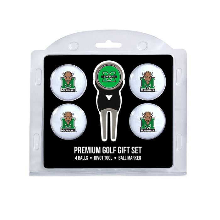 Marshall Thundering Herd four ball golf gift set with divot tool and ball marker