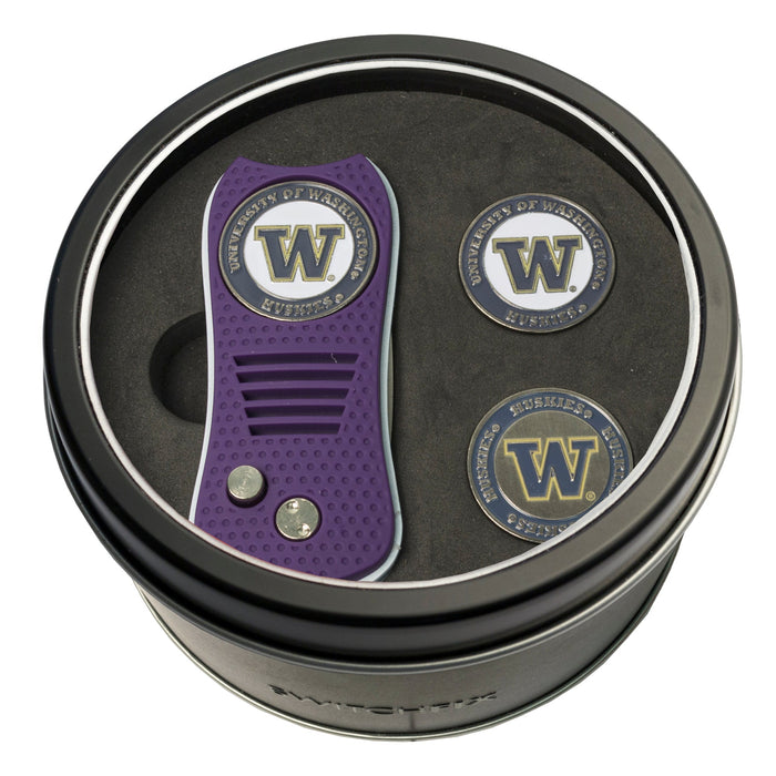 Washington Huskies Switchblade divot tool and ball marker tin gift set