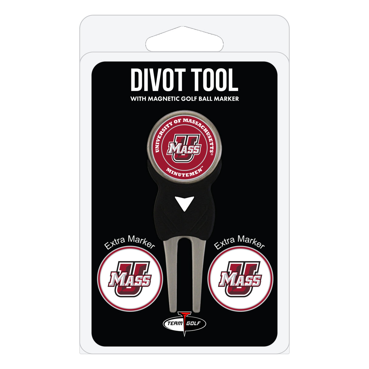 UMass Minutemen divot repair tool and three ball markers