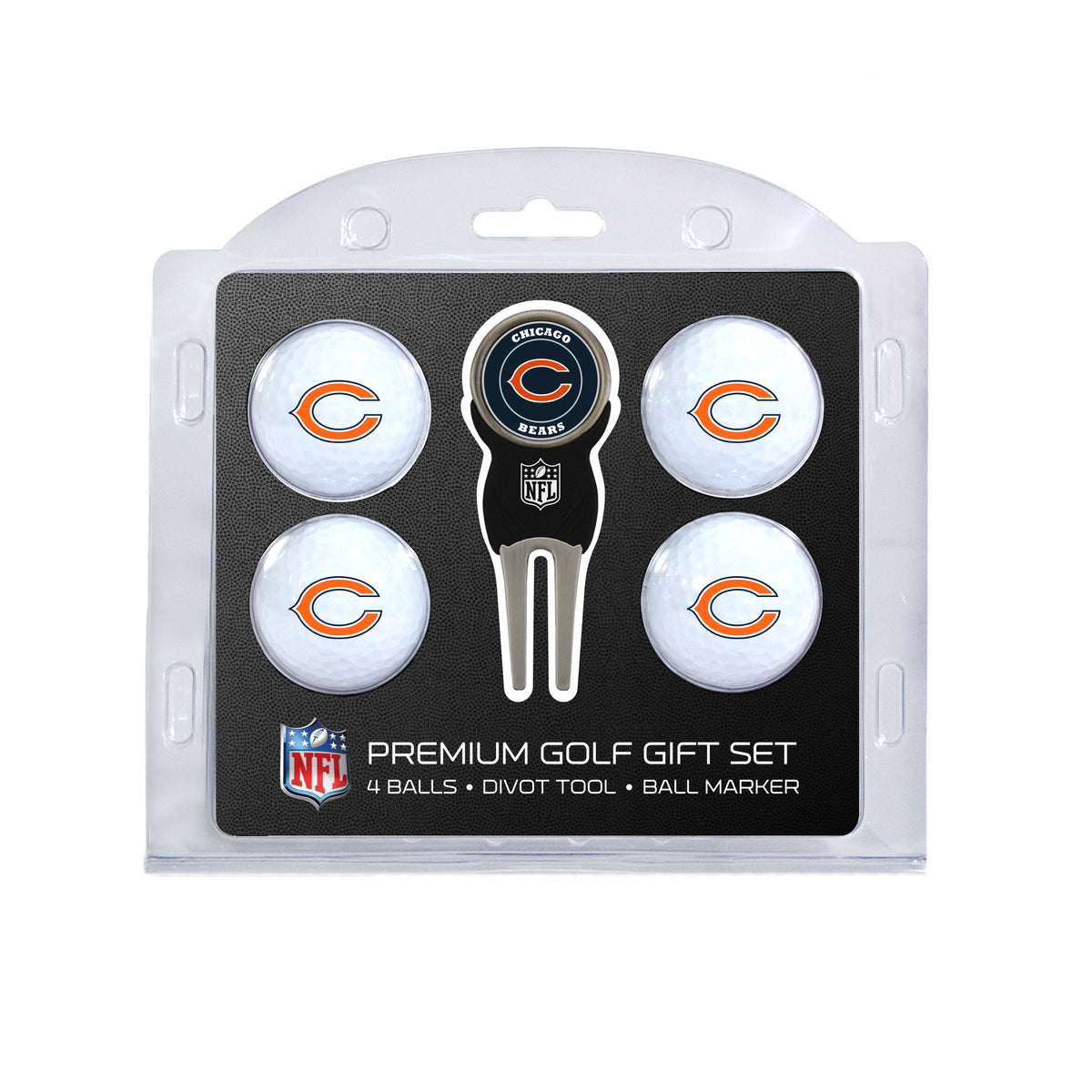 Chicago Bears four ball golf gift set with divot tool and ball marker
