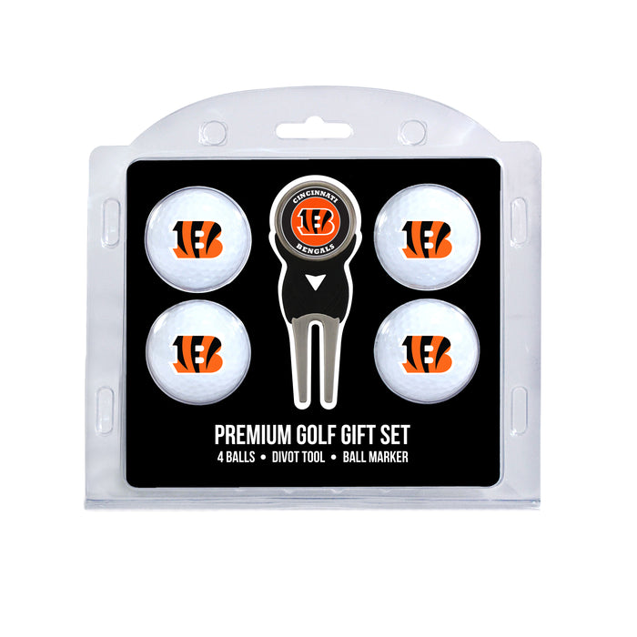 Cincinnati Bengals four ball golf gift set with divot tool and ball marker