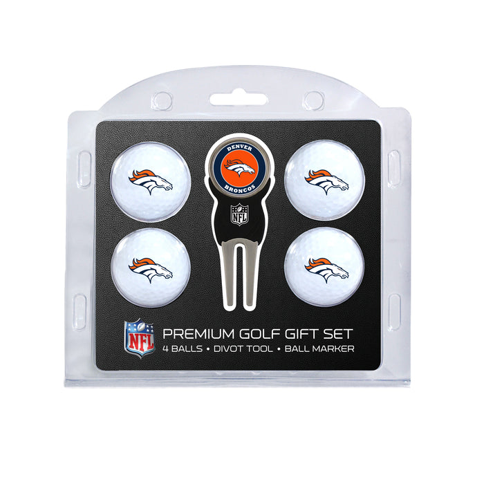 Denver Broncos four ball golf gift set with divot tool and ball marker
