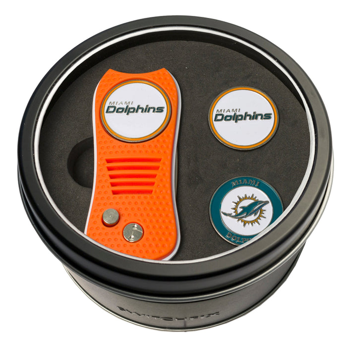 Miami Dolphins Switchblade divot tool and ball marker tin gift set