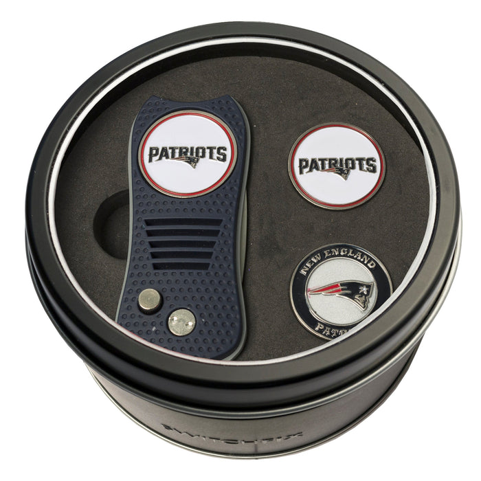 New England Patriots Switchblade divot tool and ball marker tin gift set
