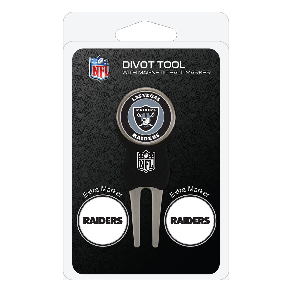 Las Vegas Raiders divot repair tool and three ball markers