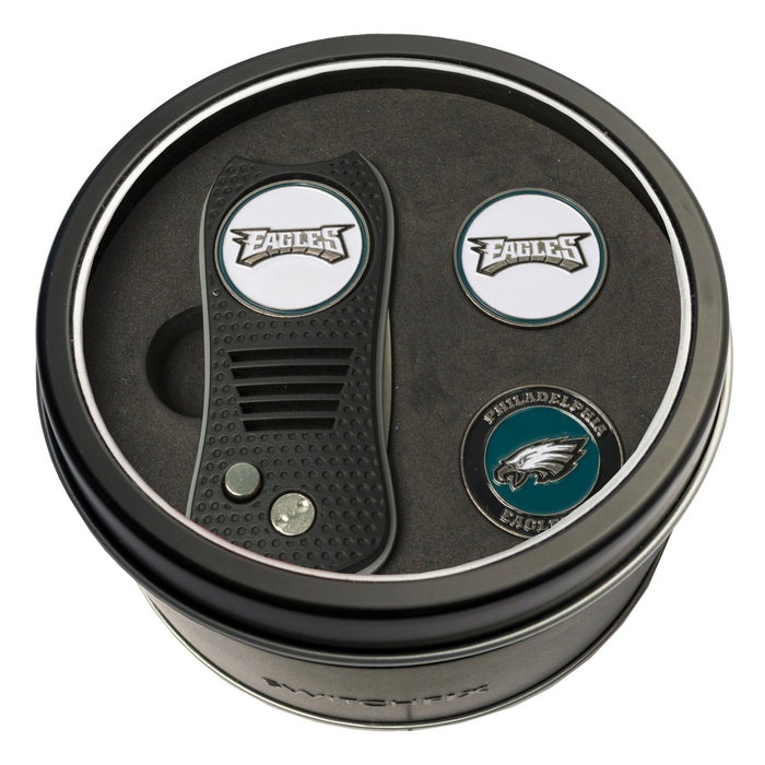 Philadelphia Eagles Switchblade divot tool and ball marker tin gift set
