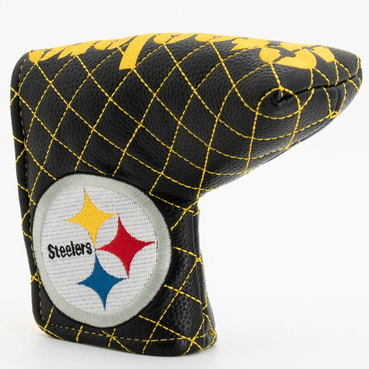 Pittsburgh Steelers Solid Blade Putter quilted headcover, angled view