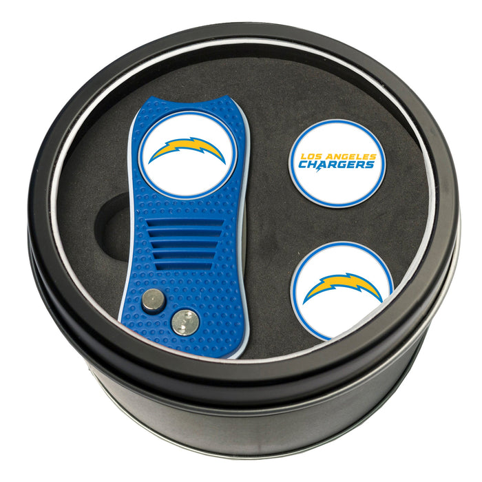 Los Angeles Chargers Switchblade divot tool and ball marker tin gift set