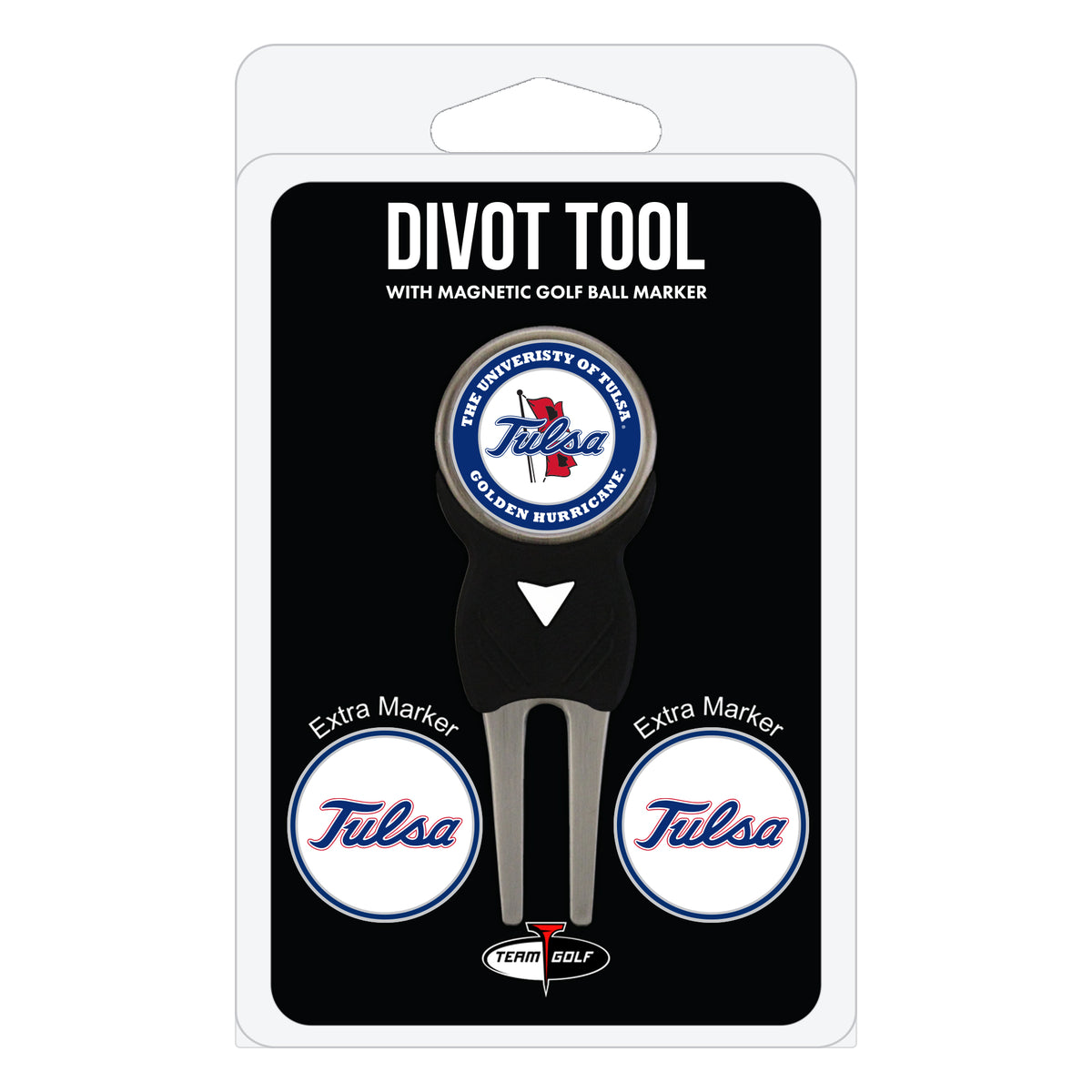 Tulsa Golden Hurricane divot repair tool and three ball markers