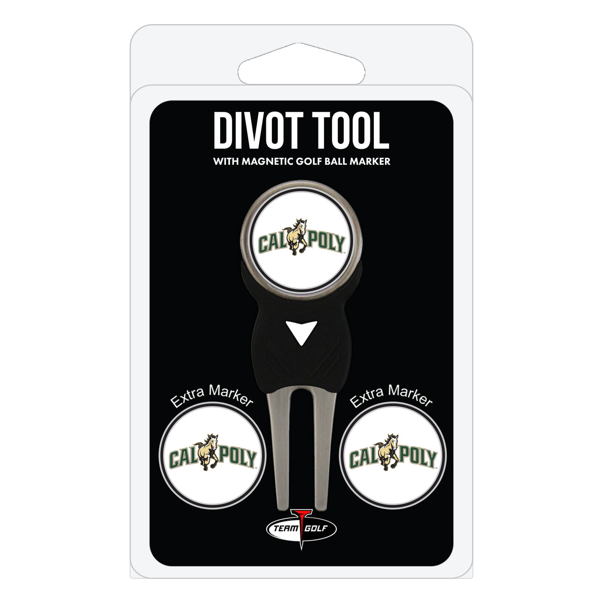 Cal Poly Mustangs divot repair tool and three ball markers