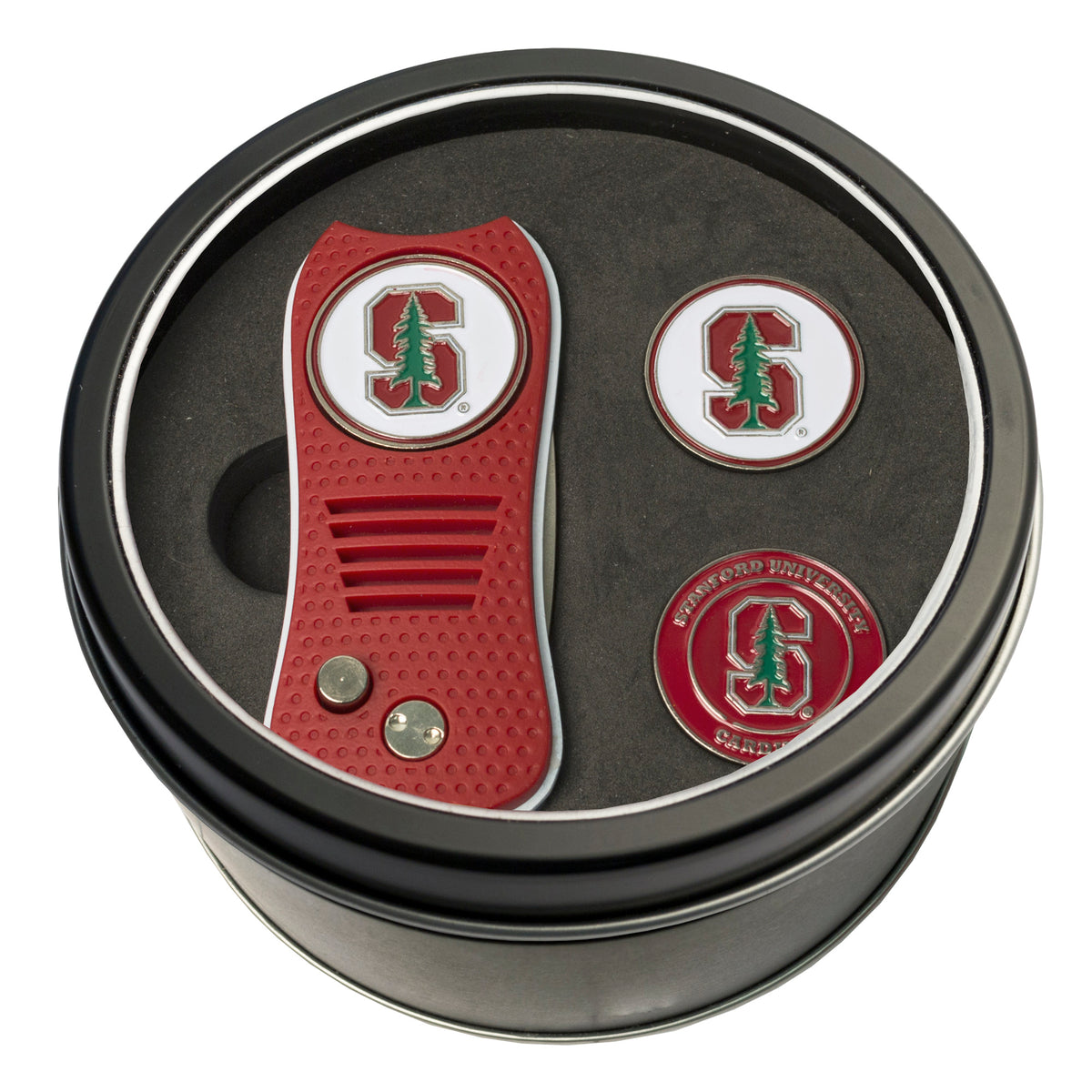 Stanford Switchblade divot tool and ball marker tin gift set