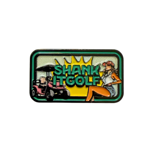 Logo with a character playing golf on a white background