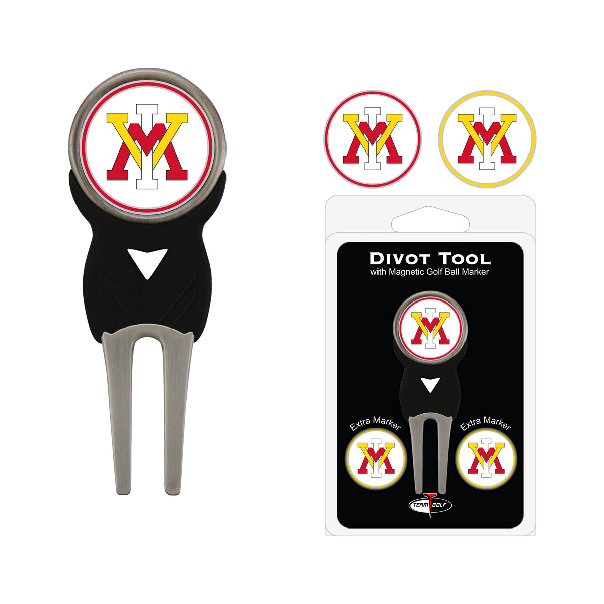 VMI Keydets divot repair tool and three ball markers