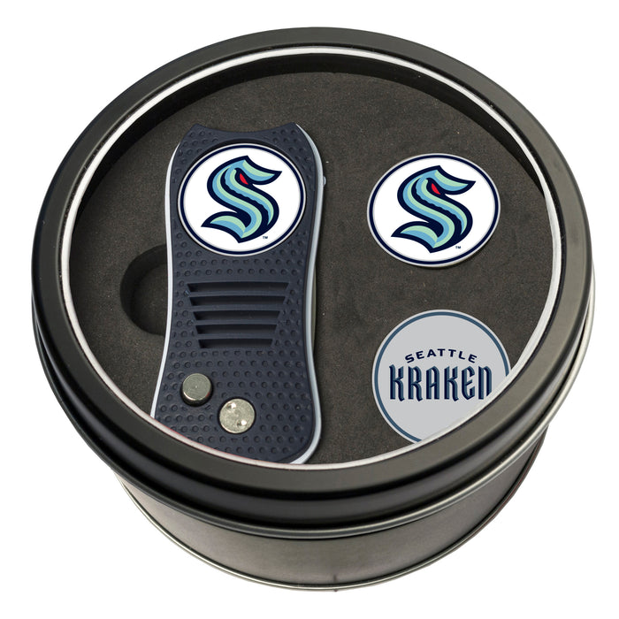 Seattle Kraken Switchblade divot tool and ball marker tin gift set