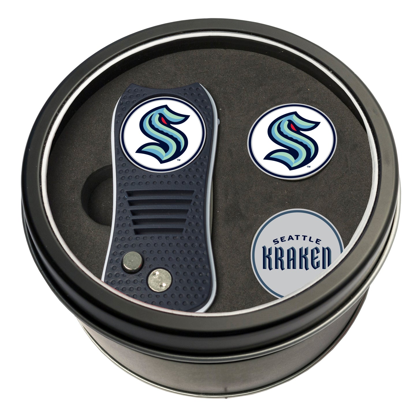 Seattle Kraken Switchblade divot tool and ball marker tin gift set