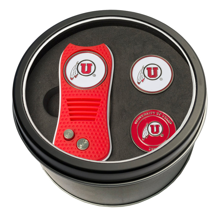 Utah Switchblade divot tool and ball marker tin gift set
