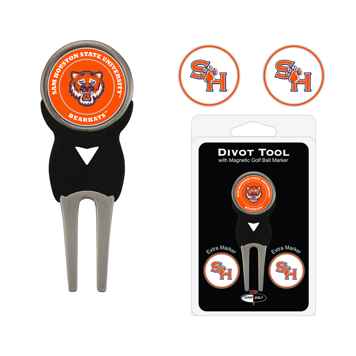 Sam Houston Bearkats divot repair tool and three ball markers