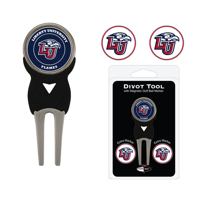 Liberty Flames divot repair tool and three ball markers