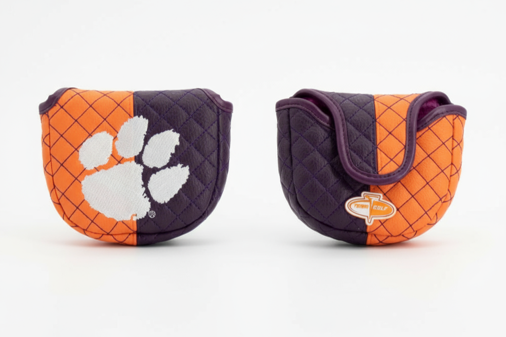 Two golf club covers with a Clemson University logo on a white background