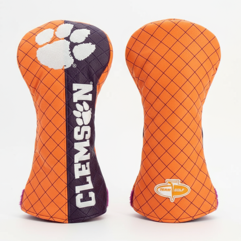 Two golf club head covers with Clemson University logo on a white background